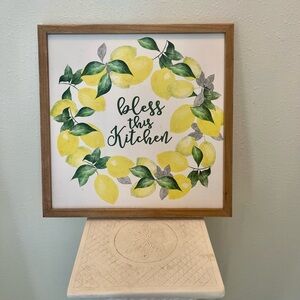 🛍️3/$25 SALE🛍️Wood wall art decor lemon print “Bless this Kitchen”